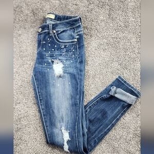 Almost Famous Distressed Y2K Faded Bling Denim Skinny Jeans Size 5